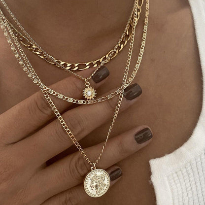 Multi-Layered Coin Chunky Gold Necklace
