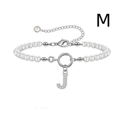 A-Z Letter Pendant Pearl Bracelet