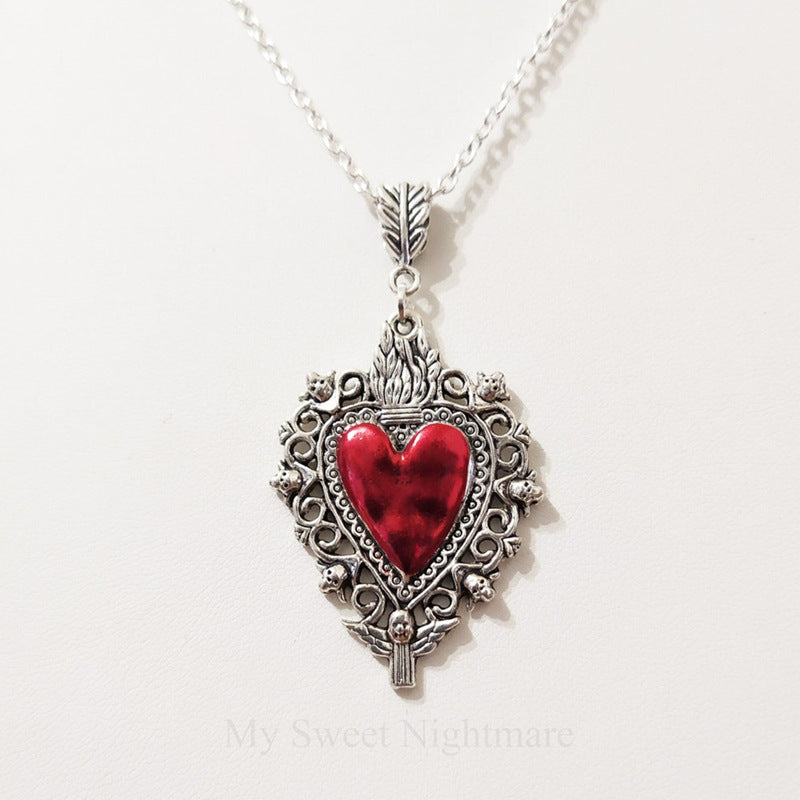 Burning Love Pendant Silver Lace Necklace