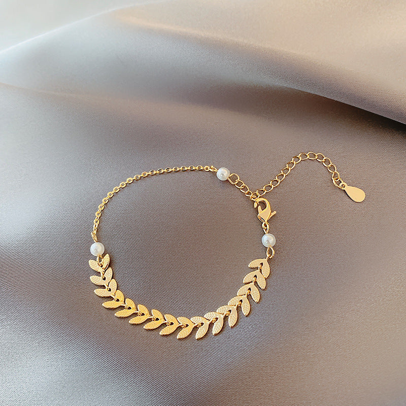 Wheat Pearl Necklace Earring Bracelet Set