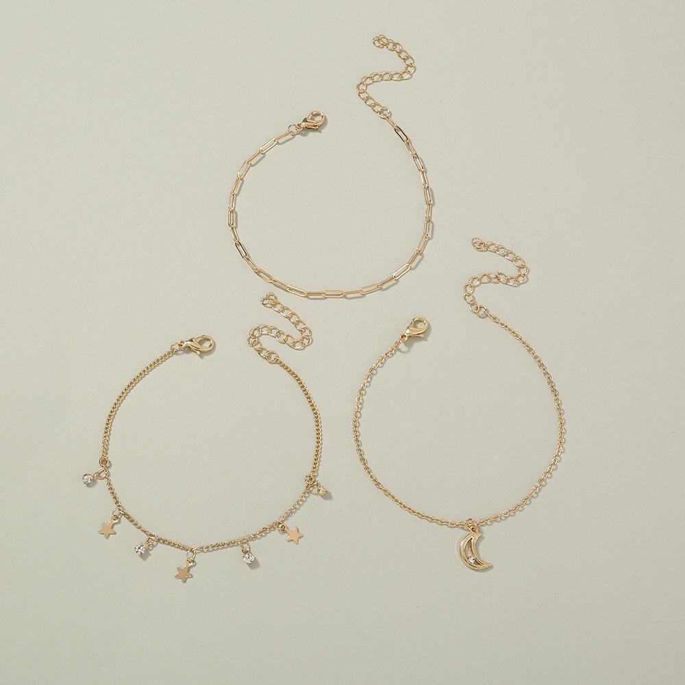 Star and Moon Tassel Bracelet Set, 3pcs