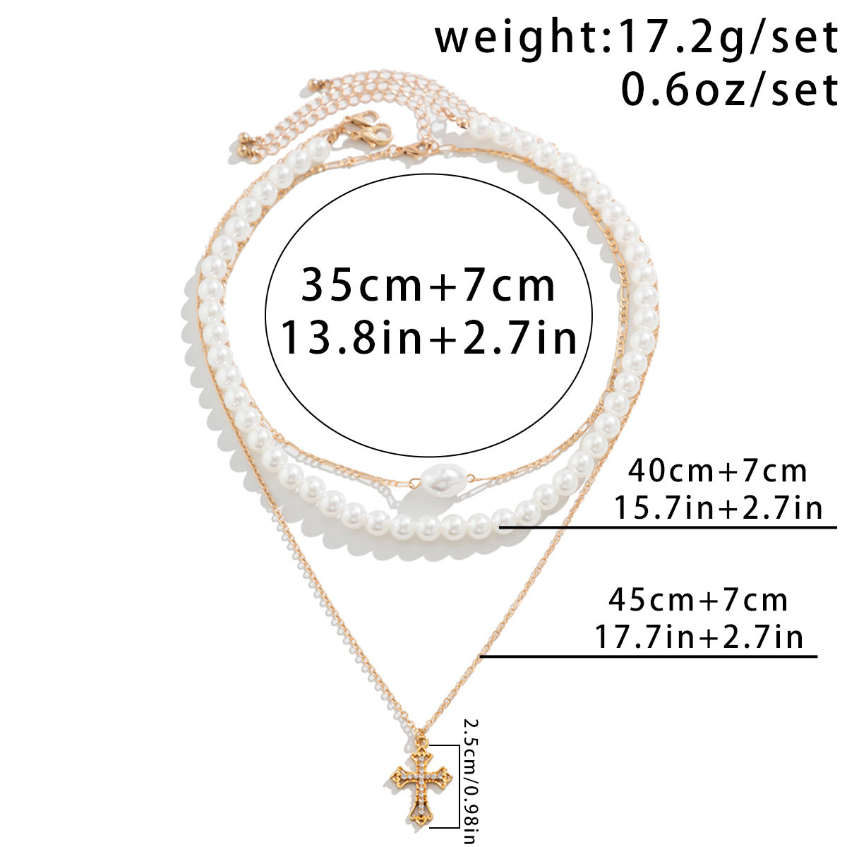 Multi-Layer Starfish Shell Pearl, Cross, Palm Tree Necklaces, 3Pc Set