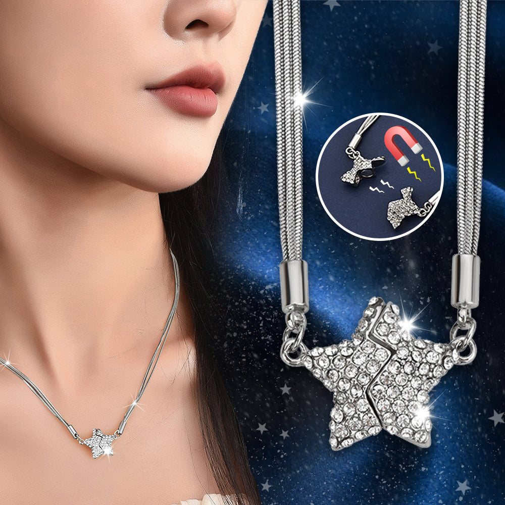 Magnetic Five-Pointed Star Necklace with Rhinestones