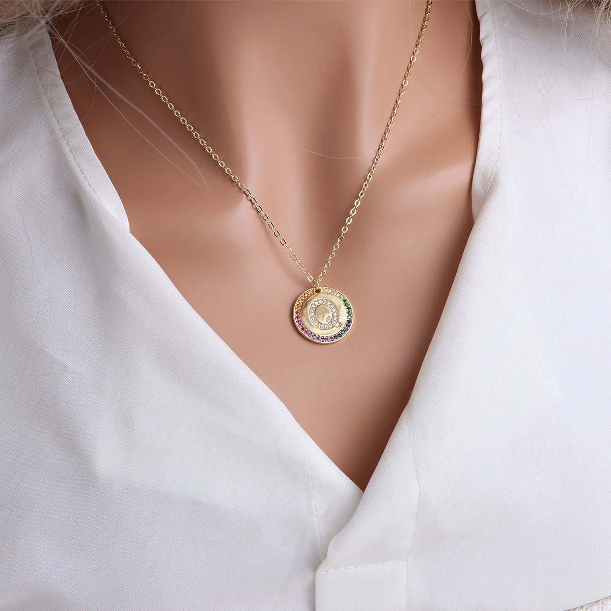 A-Z Round Necklace with Colourful Crystals