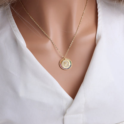 A-Z Round Necklace with Colourful Crystals