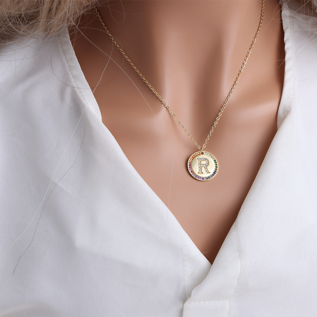 A-Z Round Necklace with Colourful Crystals