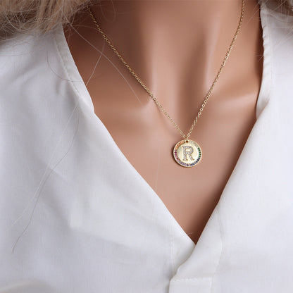 A-Z Round Necklace with Colourful Crystals