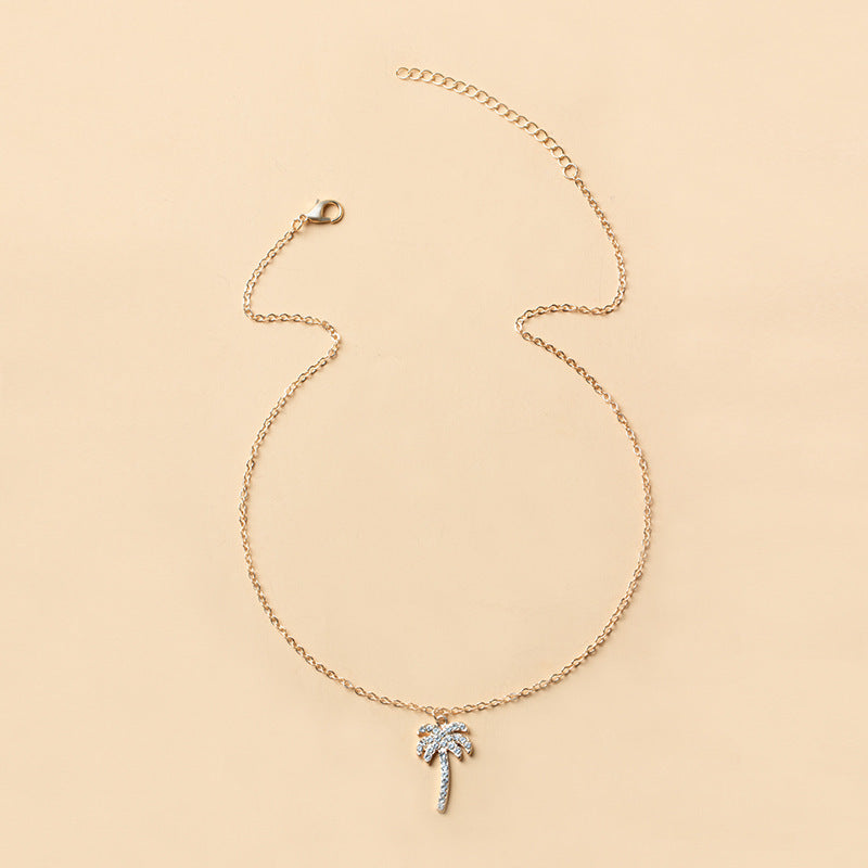 Rhinestone Gemstone Coconut Tree Pendant Necklace