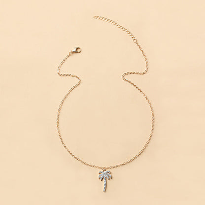Rhinestone Gemstone Coconut Tree Pendant Necklace