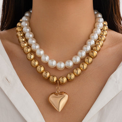 Ornament Pearl Heart Clavicle Chain Necklace