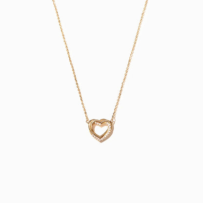 Silver Overlapping Double Hollow Heart Necklace