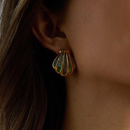 Abalone Shell Titanium Steel Necklace & Ear Stud Set