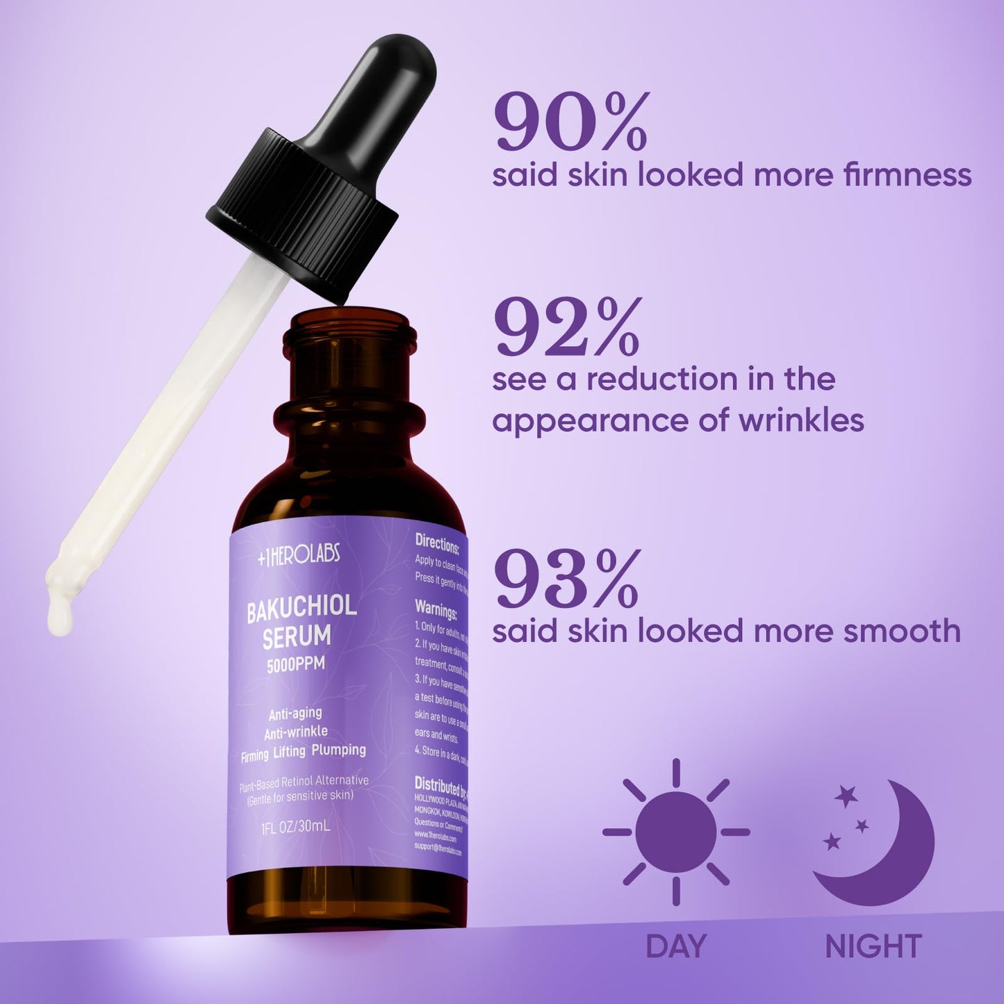 1HEROLABS Bakuchiol Serum – Gentle Retinol Alternative for Sensitive Skin, Vitamin E, Hyaluronic Acid & Collagen (1 oz)