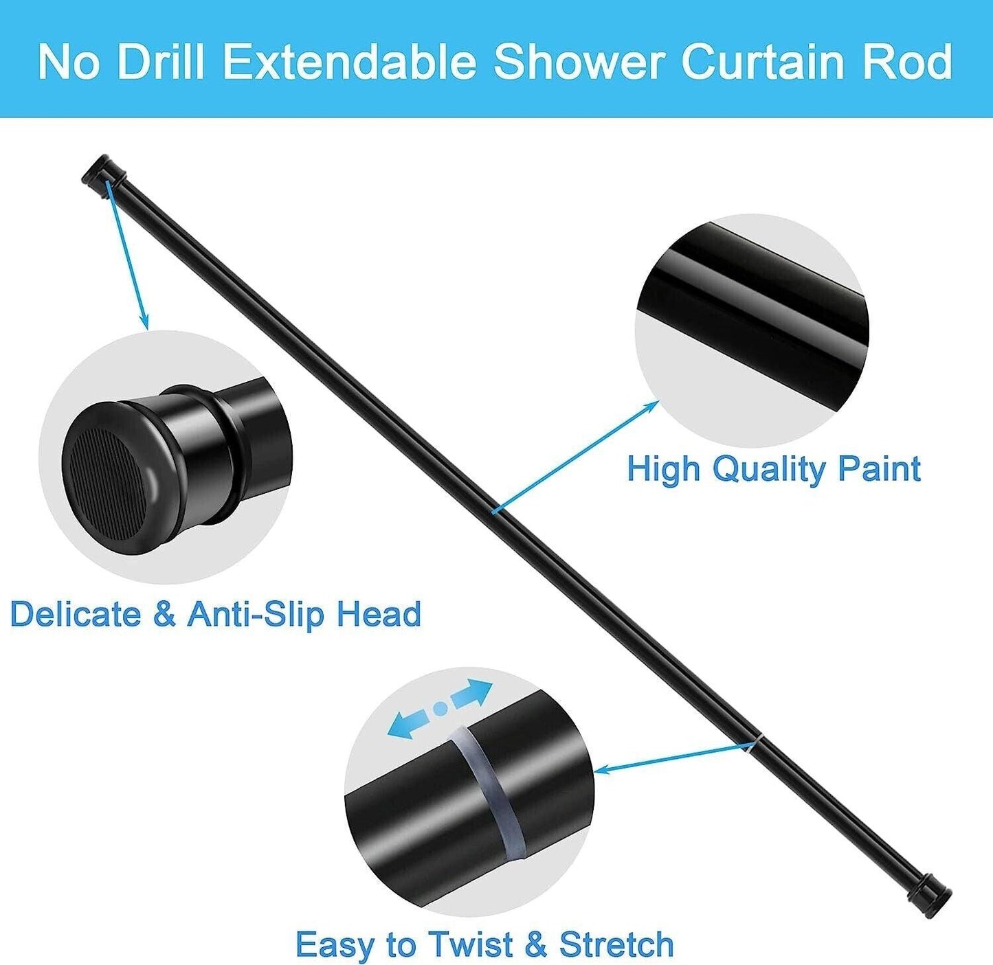 Shower Curtain Rod Extendable No Drill Tension Pole 63-85cm Silver