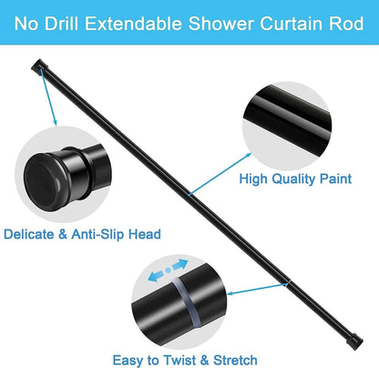 Shower Curtain Rod Extendable No Drill Tension Pole 63-85cm Silver