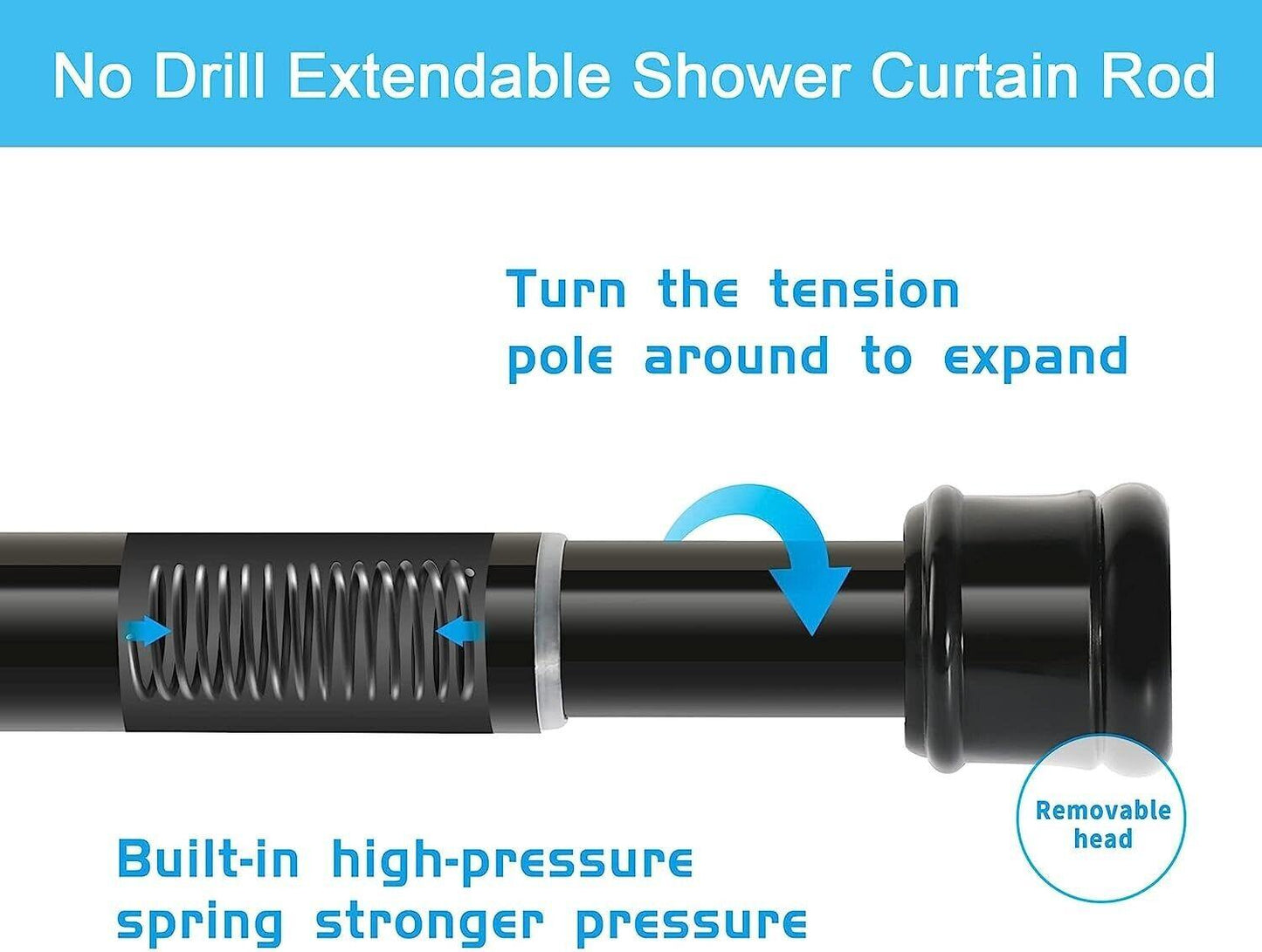 Shower Curtain Rod Extendable No Drill Tension Pole 63-85cm Silver