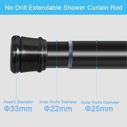 Shower Curtain Rod Extendable No Drill Tension Pole 63-85cm Silver