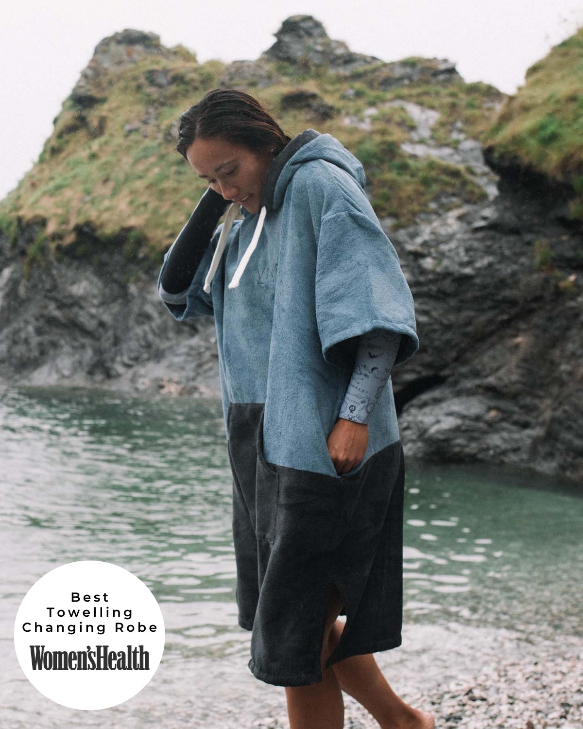 Original Blue / Grey Poncho Towel Changing Robe - Mineral Blue / Anthracite Grey