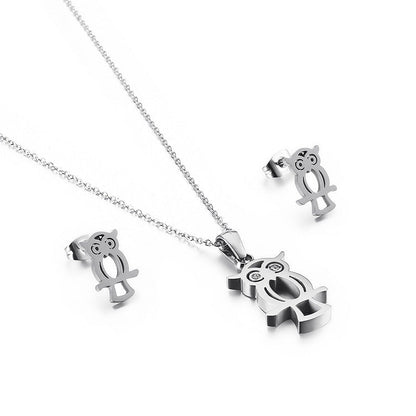 Hollow Owl Necklace & Earring Set