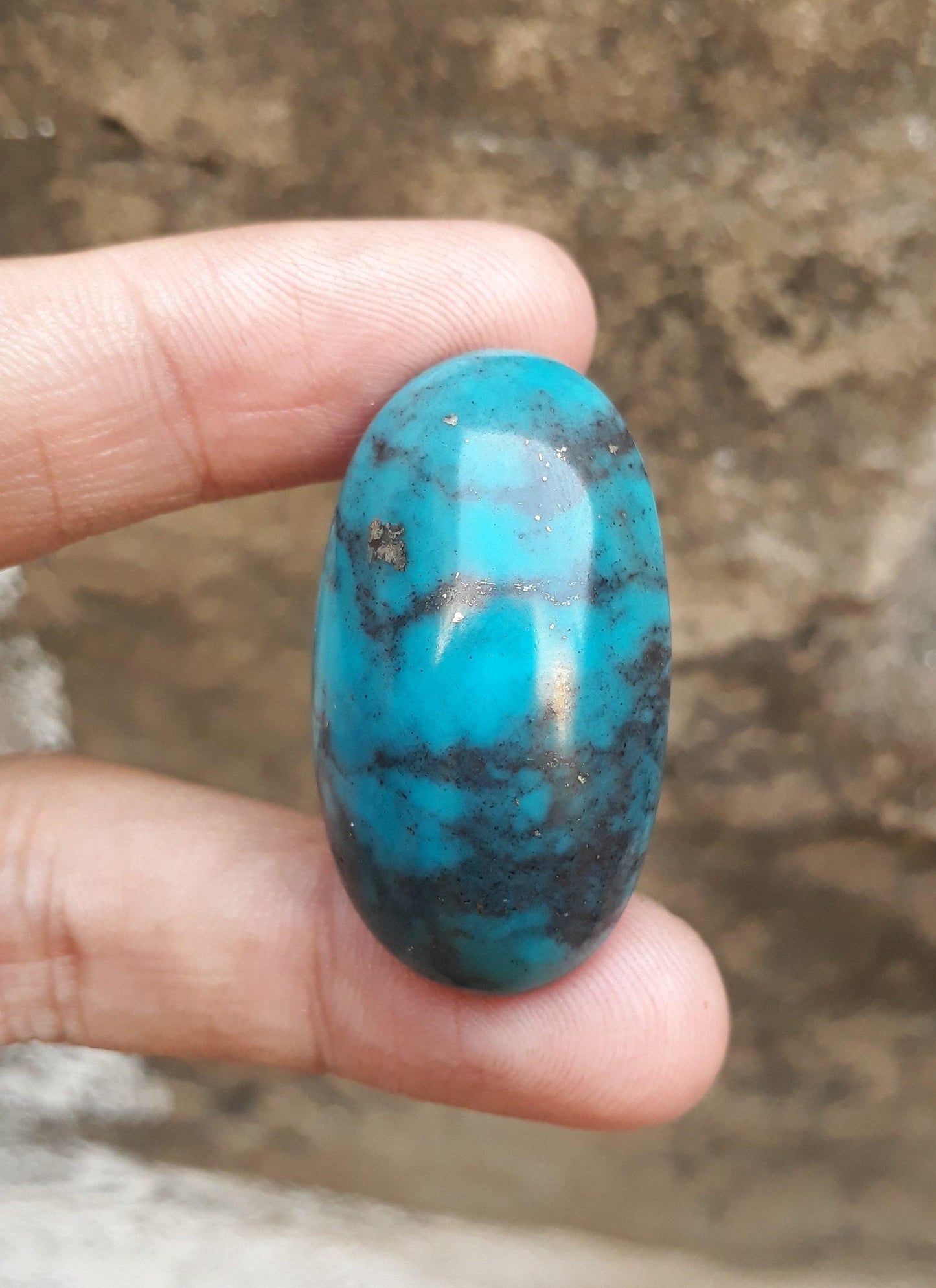 Natural Turquoise with Pyrite - Blue Matrix Turquoise - Shajri Feroza-82-Ct-39x22mm