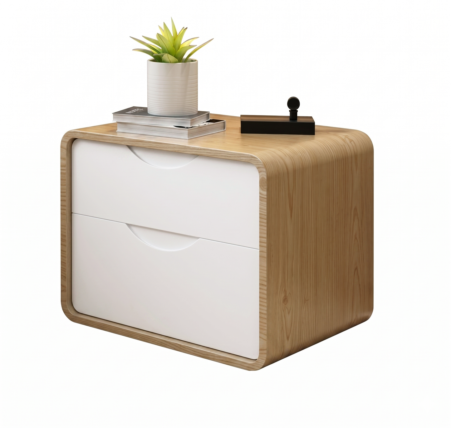 Signer Side Table, Bedside Table, Black / White, Walnut