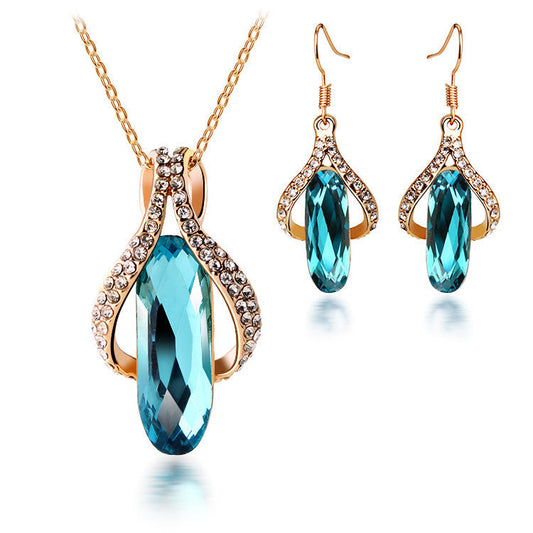 Turquoise Crystal Earrings & Pendant Set