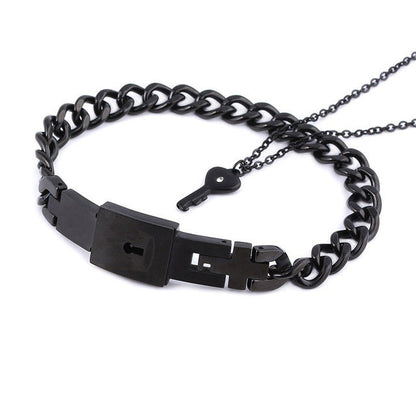 Couple Love Lock Bracelet & Key Necklace Set