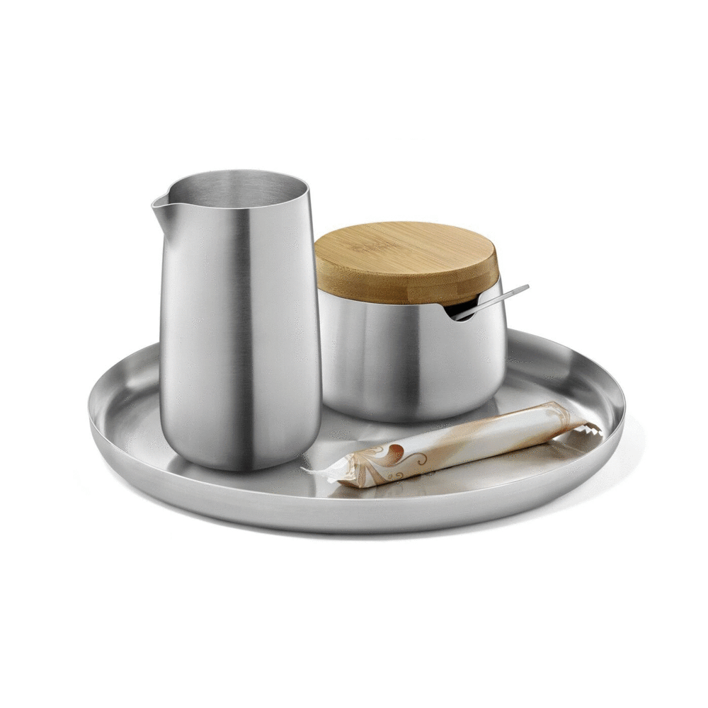 Zack Bevo Premium Brushed Stainless Steel Sugar Pot with Bamboo Accents - Award-Winning German Design