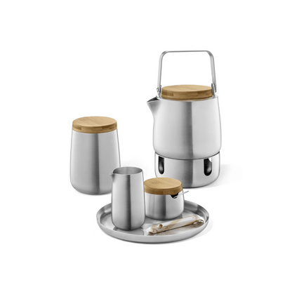 Zack Bevo Premium Brushed Stainless Steel Sugar Pot with Bamboo Accents - Award-Winning German Design