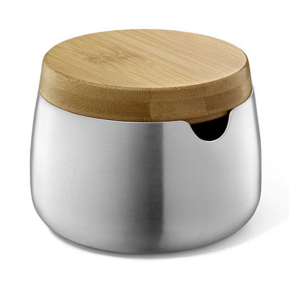 Zack Bevo Premium Brushed Stainless Steel Sugar Pot with Bamboo Accents - Award-Winning German Design