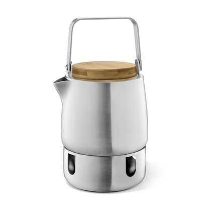 Zack Bevo Premium Brushed Stainless Steel Teapot with Bamboo Accents (1.3L) - Award-Winning German Design