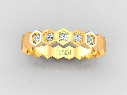 Bees Nest - Minimalist Hexagonal Diamond Band