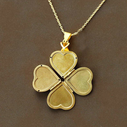 Four Open Heart-like Four-Leaf Clover Locket Necklace