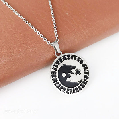 Wolf Head Sun and Moon Necklace
