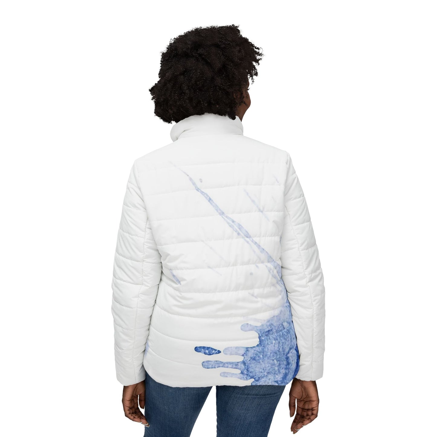 Watercolour Blue Splash - Womens Puffer Jacket