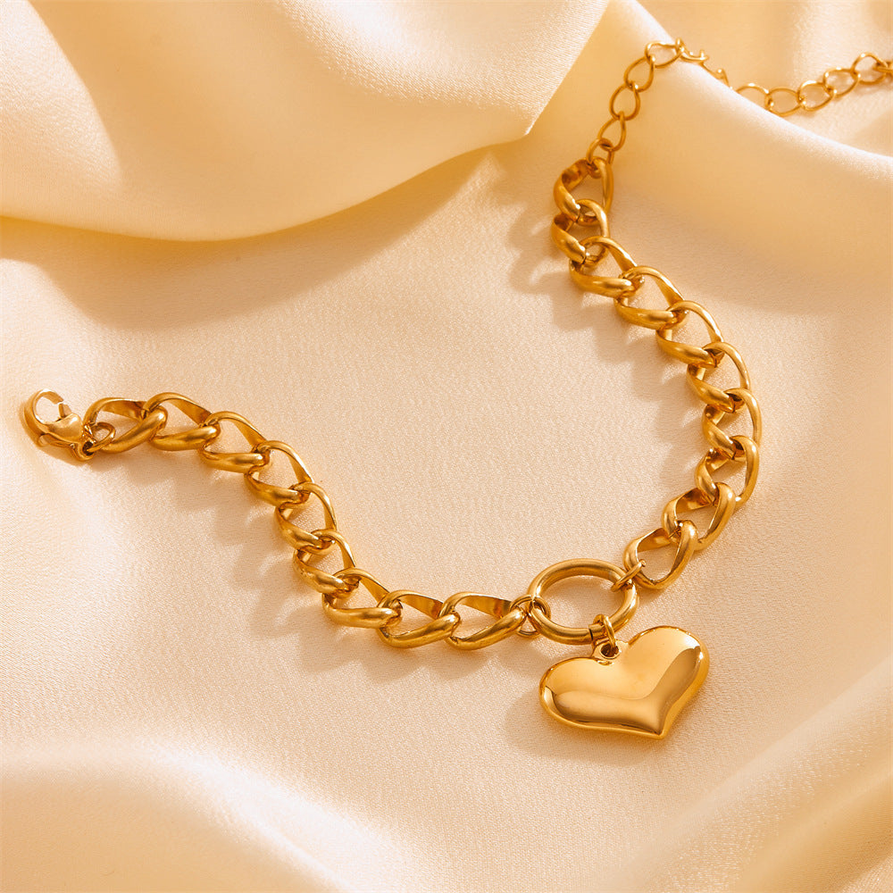 Chunky Round Chain Heart Bracelet