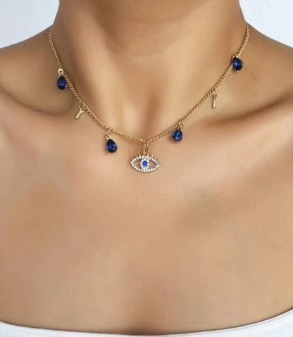 Gold Plated Blue Eye Crystal Necklace