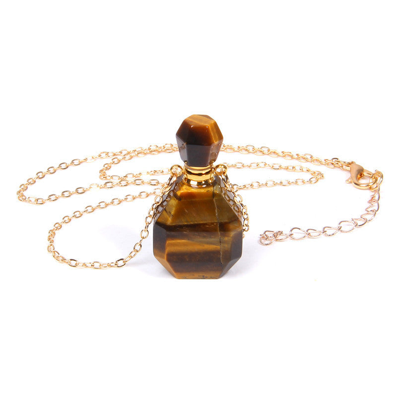 Perfume Bottle Crystal Pendant Necklace, Gold Chain