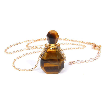 Perfume Bottle Crystal Pendant Necklace, Gold Chain