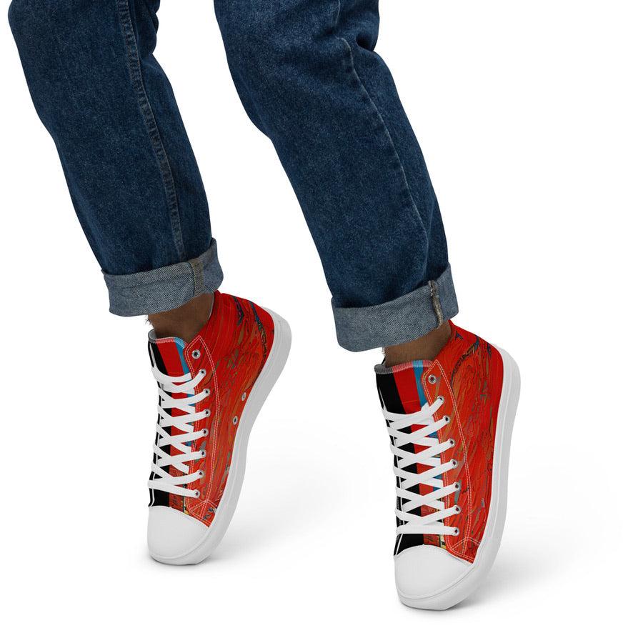Half Black Half Hónghǎi - Mens High-Top Canvas Shoes