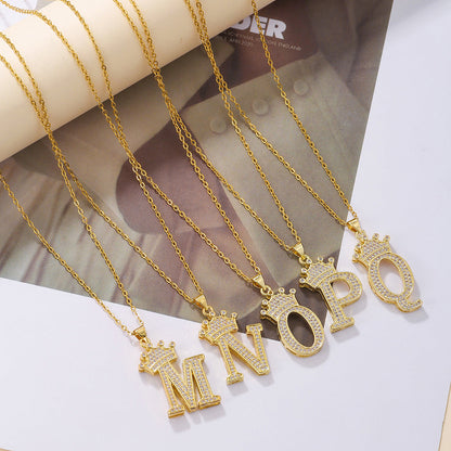 Gold Crown A-Z Pendant Necklace