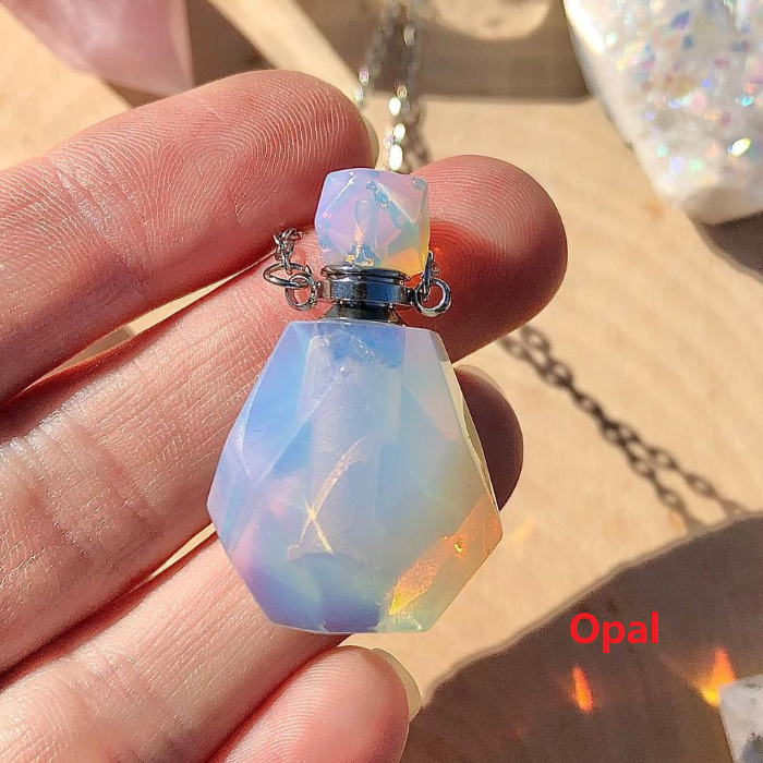 Perfume Bottle Crystal Pendant Necklace, Silver Chain