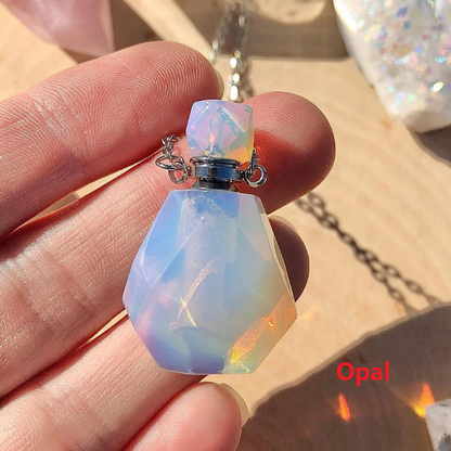 Perfume Bottle Crystal Pendant Necklace, Silver Chain