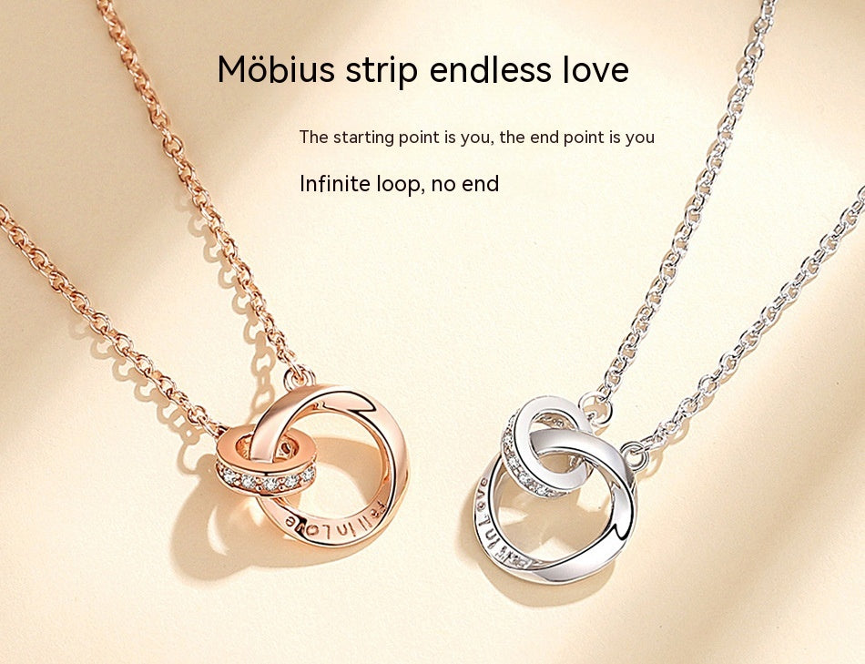 Interlocking Ring Silver Mobius Strip Necklace