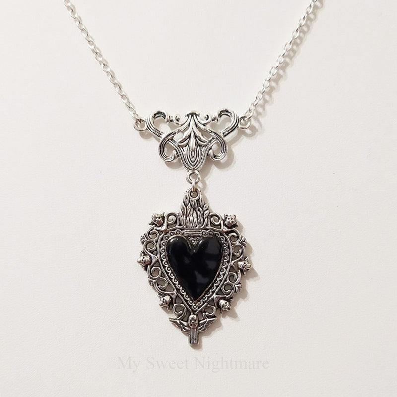 Burning Love Pendant Silver Lace Necklace