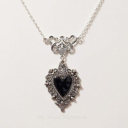 Burning Love Pendant Silver Lace Necklace