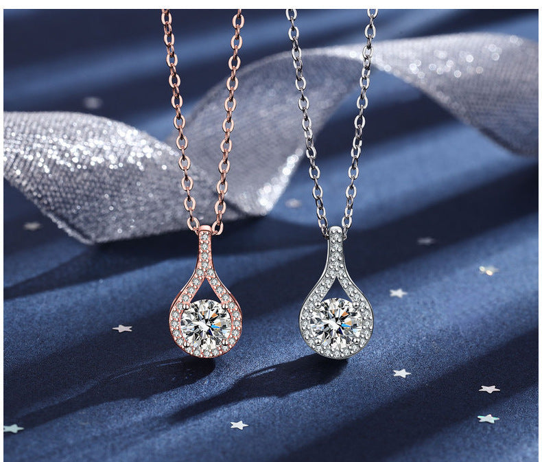 Silver Moissanite Water Drop Pendant Necklace
