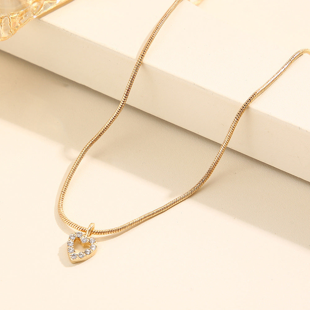 Unisex Heart Zircon Sweater Chain Necklace