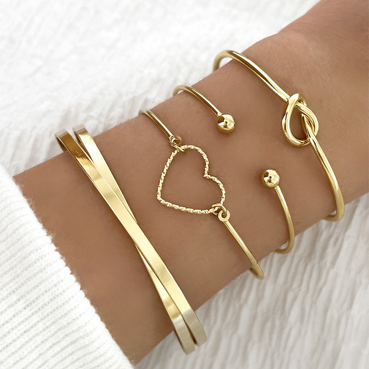 Vintage Gold Crystal Heart, Letter, Love Bracelet Set