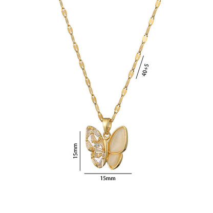 Graceful Opal Butterfly Pendant Necklace